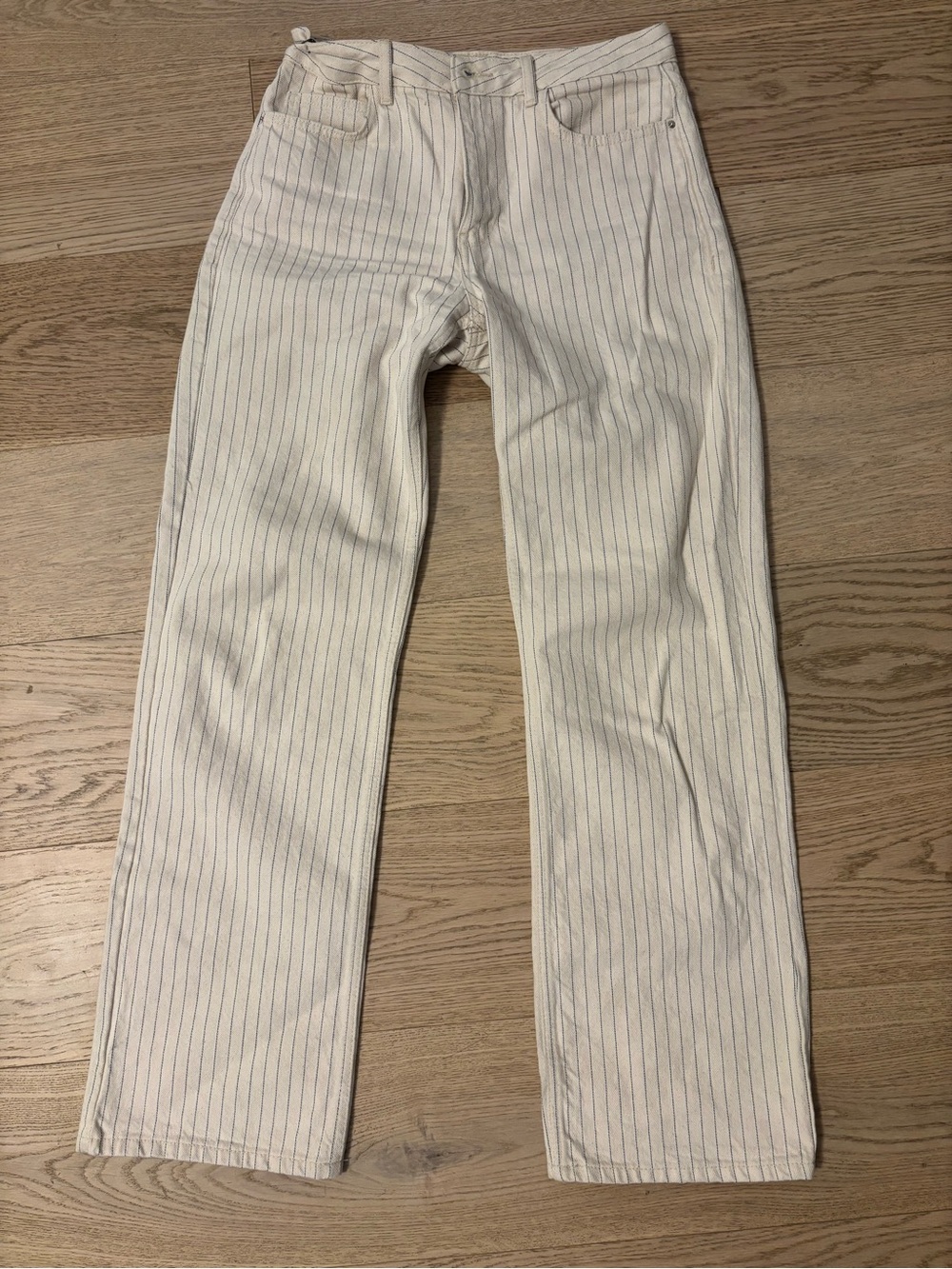 Zara white denim pinstripe pants